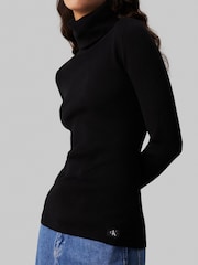 Calvin Klein Black Woven Label Roll Neck Jumper - Image 4 of 4