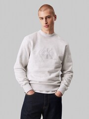 Calvin Klein Grey Chenille Monologo Crew Neck Sweatshirt - Image 1 of 4