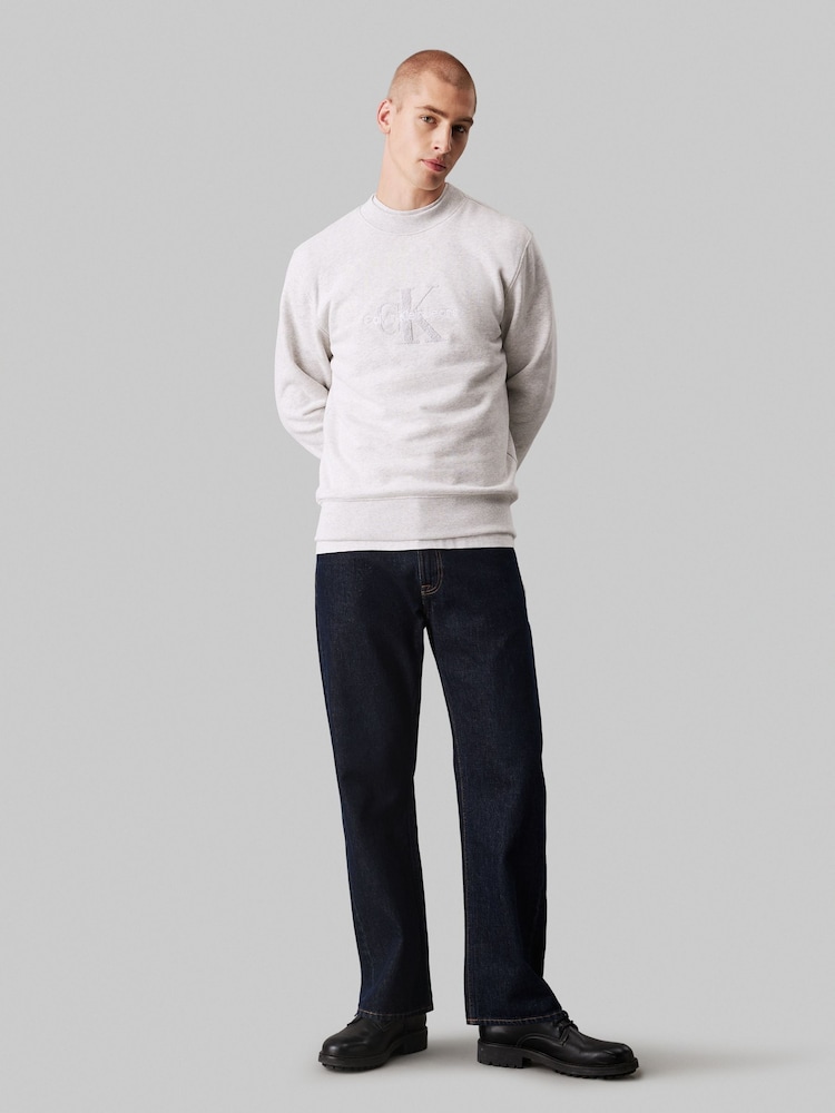 Calvin Klein Grey Chenille Monologo Crew Neck Sweatshirt - Image 2 of 4