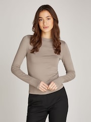 Calvin Klein Brown Slim Fit Stretch Crew Neck Long Sleeved Top - Image 1 of 6