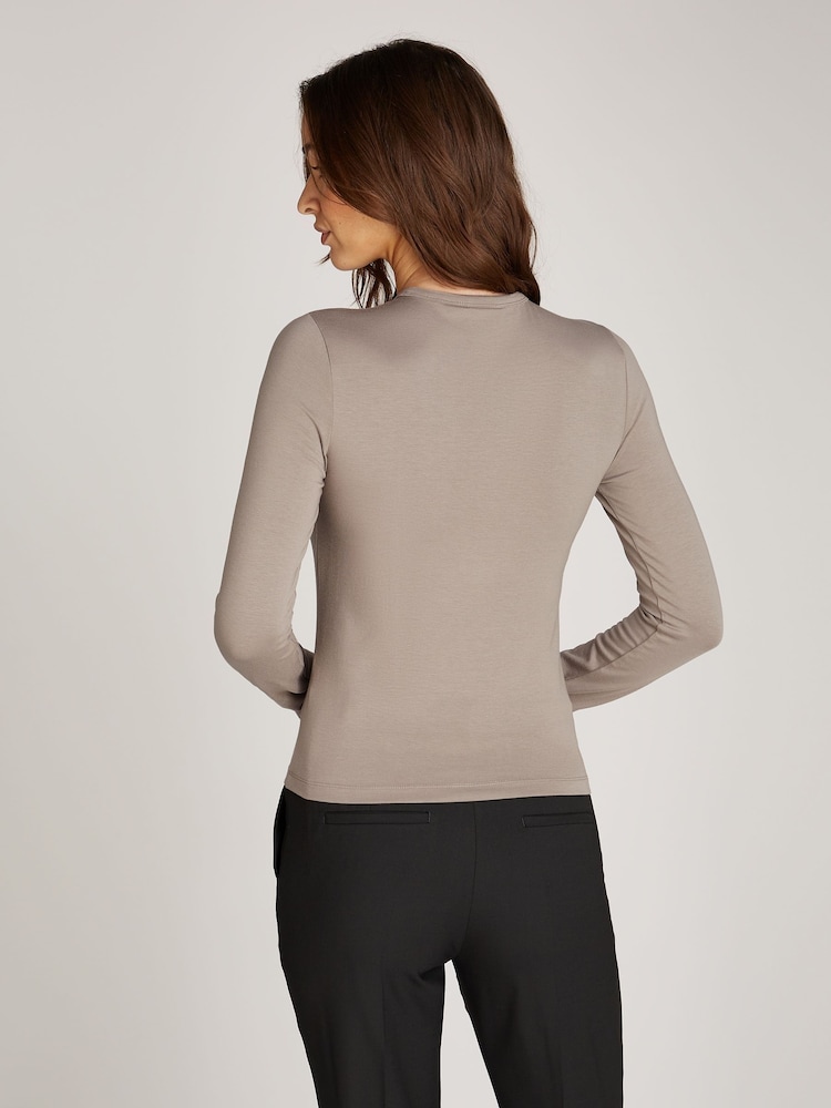 Calvin Klein Brown Slim Fit Stretch Crew Neck Long Sleeved Top - Image 2 of 6