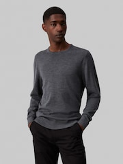 Calvin Klein Grey Merino Crew Neck Jumper - Image 1 of 4