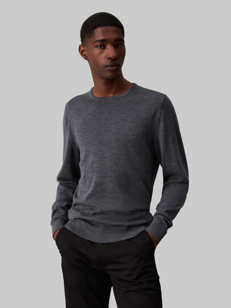 Calvin Klein Grey Merino Crew Neck Jumper - Image 1 of 4