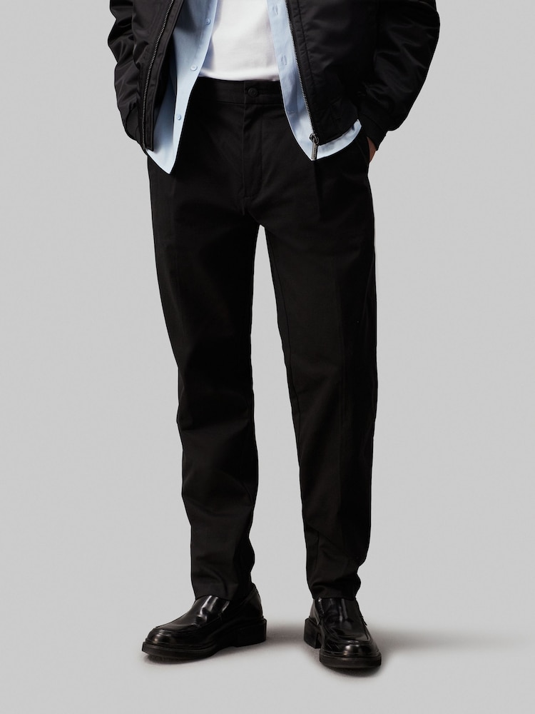 Calvin Klein Black Modern Twill Tapered Pleat Trousers - Image 1 of 4