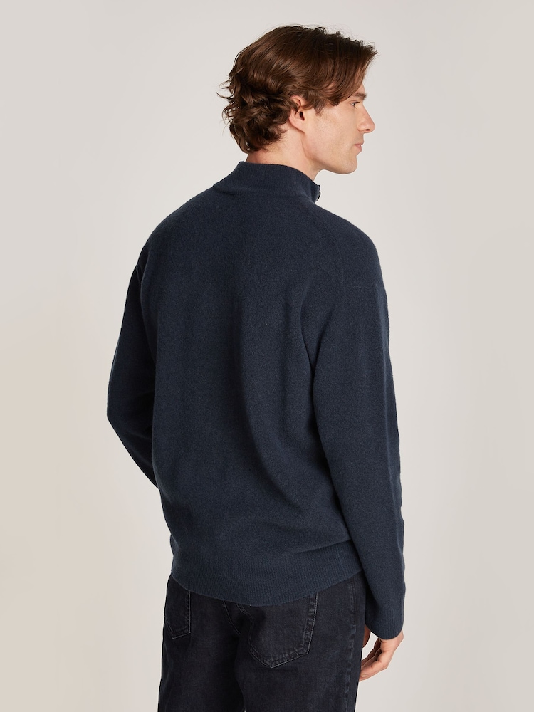 Calvin Klein Blue Technical Stretch Wool Button Zip Jumper - Image 2 of 6