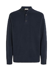 Calvin Klein Blue Technical Stretch Wool Button Zip Jumper - Image 4 of 6