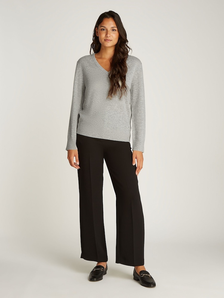 Calvin Klein Grey Cashmere V-Neck Long Sleeved Jumper - Image 1 of 6 Calvin Klein Grey Cashmere V-Neck Long Sleeved Jumper - Image 1 of 6