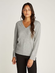Calvin Klein Grey Cashmere V-Neck Long Sleeved Jumper - Image 2 of 6
