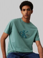 Calvin Klein Green 100% Cotton Chenille Monologo T-Shirt - Image 1 of 4