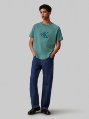 Calvin Klein Green 100% Cotton Chenille Monologo T-Shirt - Image 3 of 4