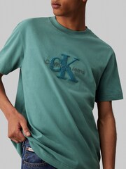 Calvin Klein Green 100% Cotton Chenille Monologo T-Shirt - Image 4 of 4