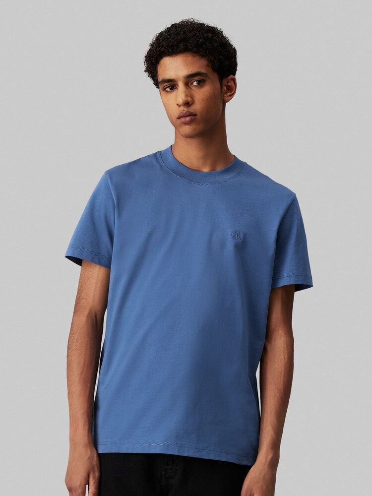Calvin Klein Blue Regular Fit 100% Cotton Heavy T-Shirt - Image 1 of 4 Calvin Klein Blue Regular Fit 100% Cotton Heavy T-Shirt - Image 1 of 4