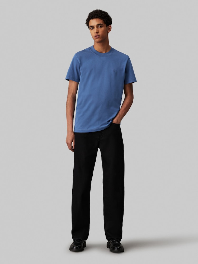 Calvin Klein Blue Regular Fit 100% Cotton Heavy T-Shirt - Image 2 of 4 Calvin Klein Blue Regular Fit 100% Cotton Heavy T-Shirt - Image 2 of 4