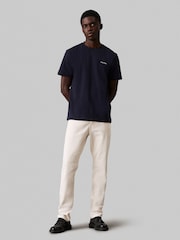 Calvin Klein Blue 100% Cotton Micro Logo Interlock T-Shirt - Image 4 of 4