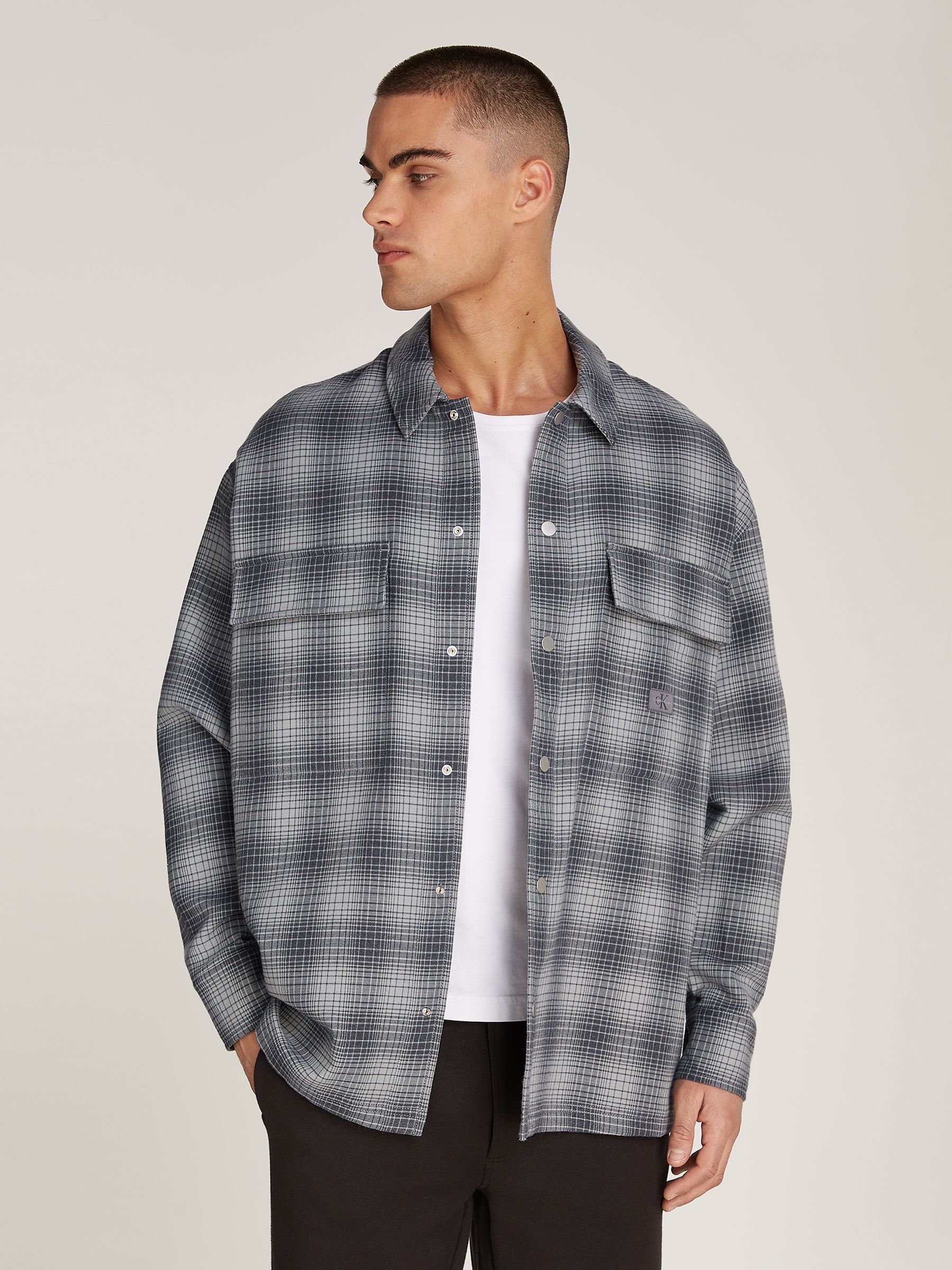 Buy Calvin Klein Grey/White 100% Cotton Check Overshirt from Next USA
