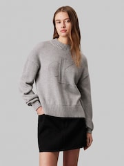 Calvin Klein Grey Intarsia Loose Jumper - Image 1 of 4