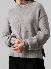 Calvin Klein Grey Intarsia Loose Jumper - Image 4 of 4
