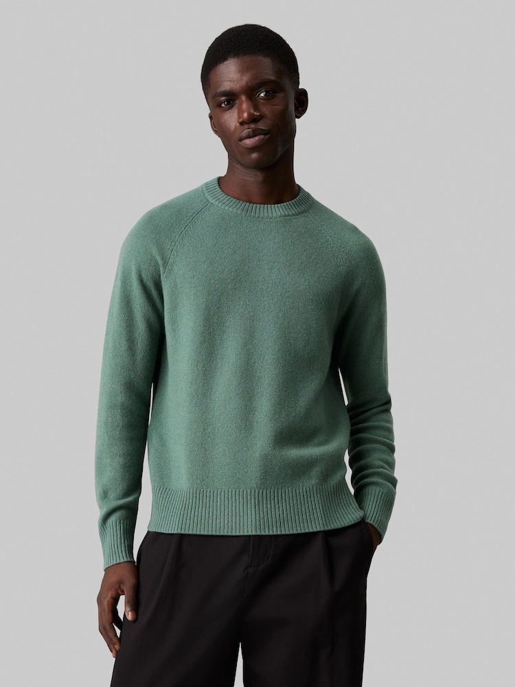 Calvin Klein Green Luxury Wool Crew Neck Jumper - Image 1 of 4