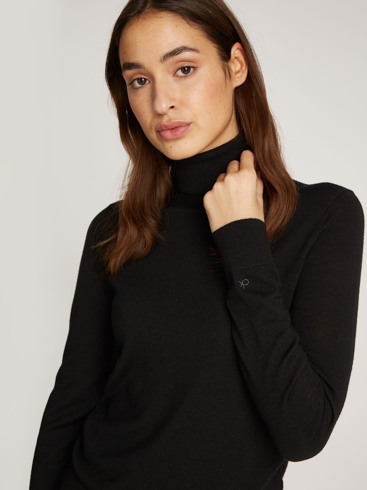 Calvin Klein Black Merino Wool Roll Neck Jumper - Image 2 of 5