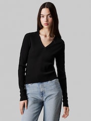 Calvin Klein Black V-Neck Viscose Jumper - Image 1 of 4