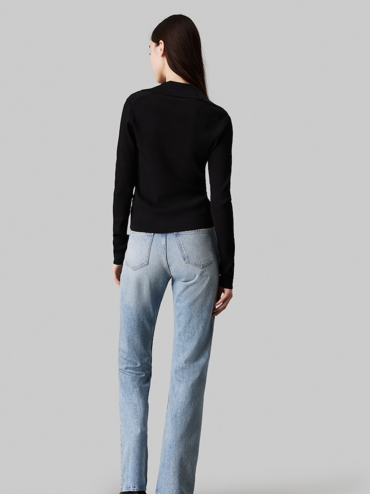 Calvin Klein Black V-Neck Viscose Jumper - Image 2 of 4