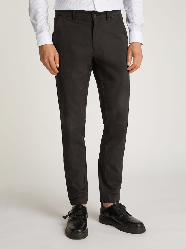 Calvin Klein Black Slim Fit Satin Stretch Chino Trousers - Image 2 of 6 Calvin Klein Black Slim Fit Satin Stretch Chino Trousers - Image 2 of 6