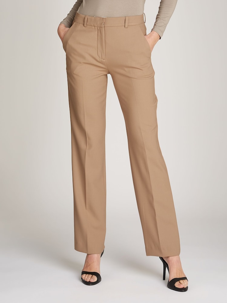 Calvin Klein Brown Slim Fit Stretch Wool Straight Trousers - Image 1 of 7