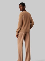 Calvin Klein Brown Slim Fit Stretch Wool Straight Trousers - Image 3 of 7