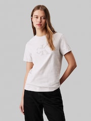 Calvin Klein Grey Regular Fit 100% Cotton Chenille Monologo T-Shirt - Image 1 of 5