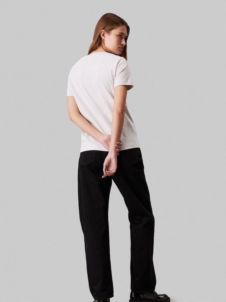 Calvin Klein Grey Regular Fit 100% Cotton Chenille Monologo T-Shirt - Image 2 of 5