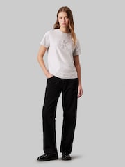Calvin Klein Grey Regular Fit 100% Cotton Chenille Monologo T-Shirt - Image 3 of 5