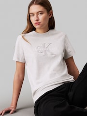 Calvin Klein Grey Regular Fit 100% Cotton Chenille Monologo T-Shirt - Image 5 of 5