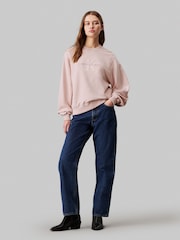 Calvin Klein Pink 100% Organic Cotton Chenille Monologo Crew Neck Sweatshirt - Image 3 of 4