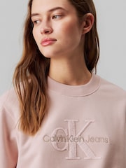 Calvin Klein Pink 100% Organic Cotton Chenille Monologo Crew Neck Sweatshirt - Image 4 of 4