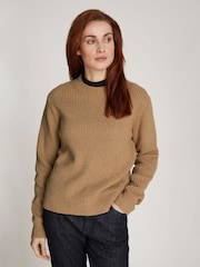 Calvin Klein Brown Boucle Rib Crew Neck Relaxed Jumper - Image 1 of 7