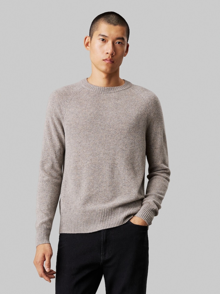 Calvin Klein Grey Luxury Wool Crew Neck Jumper - Image 1 of 6