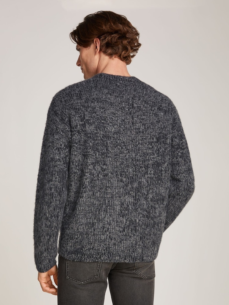 Calvin Klein Black Jacquard Alpaca Blend Crew Neck Jumper - Image 2 of 6
