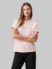 Calvin Klein Pink Regular Fit 100% Cotton Chenille Monologo T-Shirt - Image 1 of 4