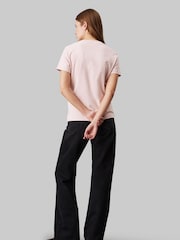 Calvin Klein Pink Regular Fit 100% Cotton Chenille Monologo T-Shirt - Image 2 of 4