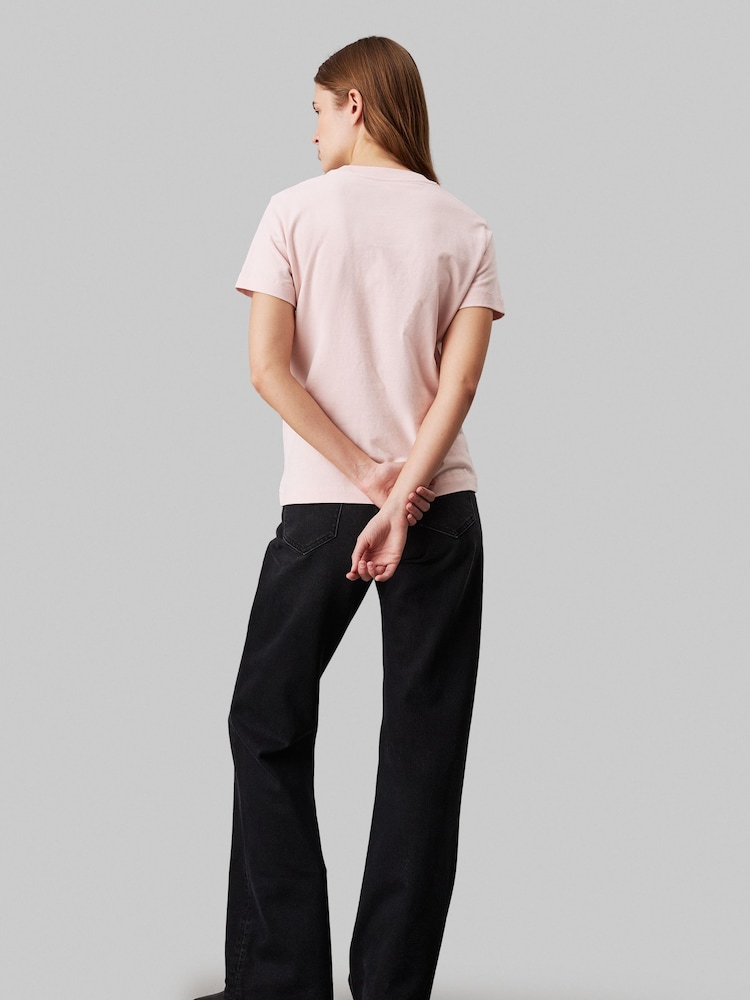 Calvin Klein Pink Regular Fit 100% Cotton Chenille Monologo T-Shirt - Image 2 of 4