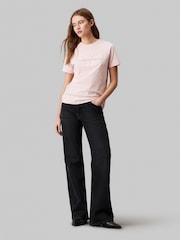 Calvin Klein Pink Regular Fit 100% Cotton Chenille Monologo T-Shirt - Image 3 of 4