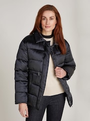 Calvin Klein Black Padded Satin Drawstring Jacket - Image 1 of 7