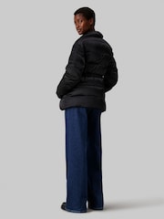 Calvin Klein Black Padded Satin Drawstring Jacket - Image 2 of 7