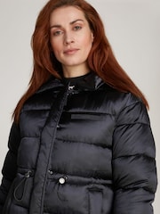 Calvin Klein Black Padded Satin Drawstring Jacket - Image 4 of 7