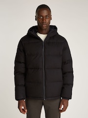Calvin Klein Black Short Wool Hooded Puffer Jacket - Image 2 of 7