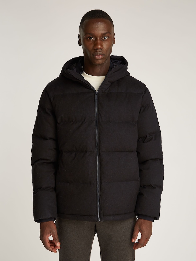 Calvin Klein Black Short Wool Hooded Puffer Jacket - Image 2 of 7