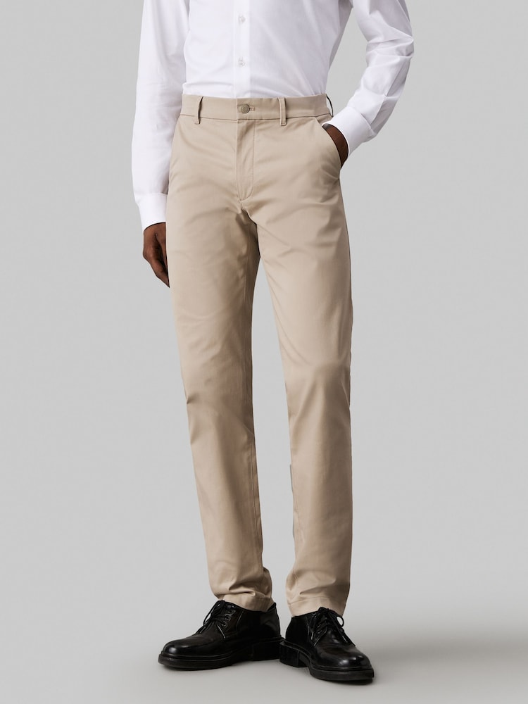 Calvin Klein Black/Grey Slim Fit Satin Stretch Chino Trousers - Image 1 of 4