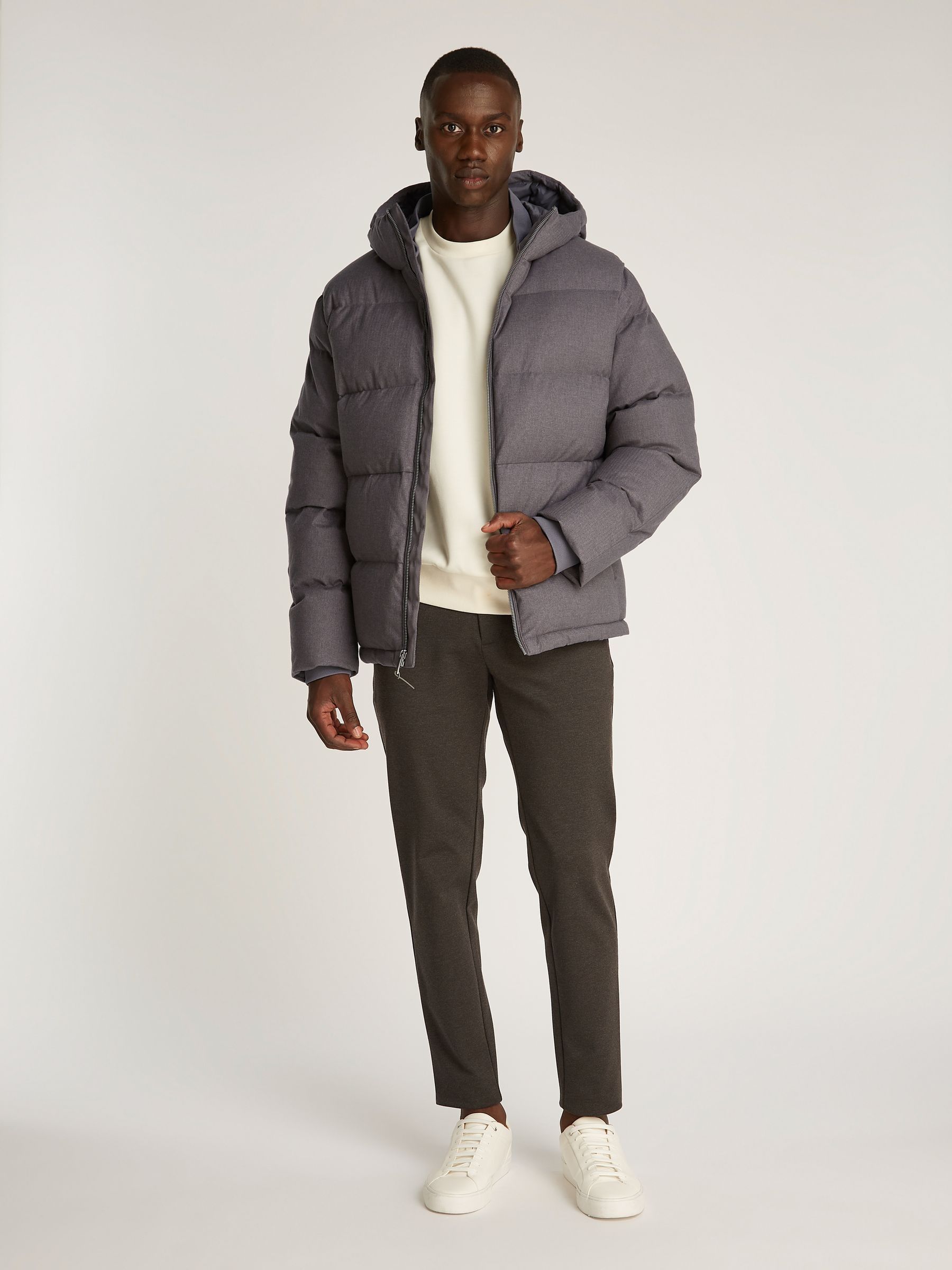 Buy Calvin Klein Grey Short Wool Hooded Puffer Jacket from Next Luxembourg