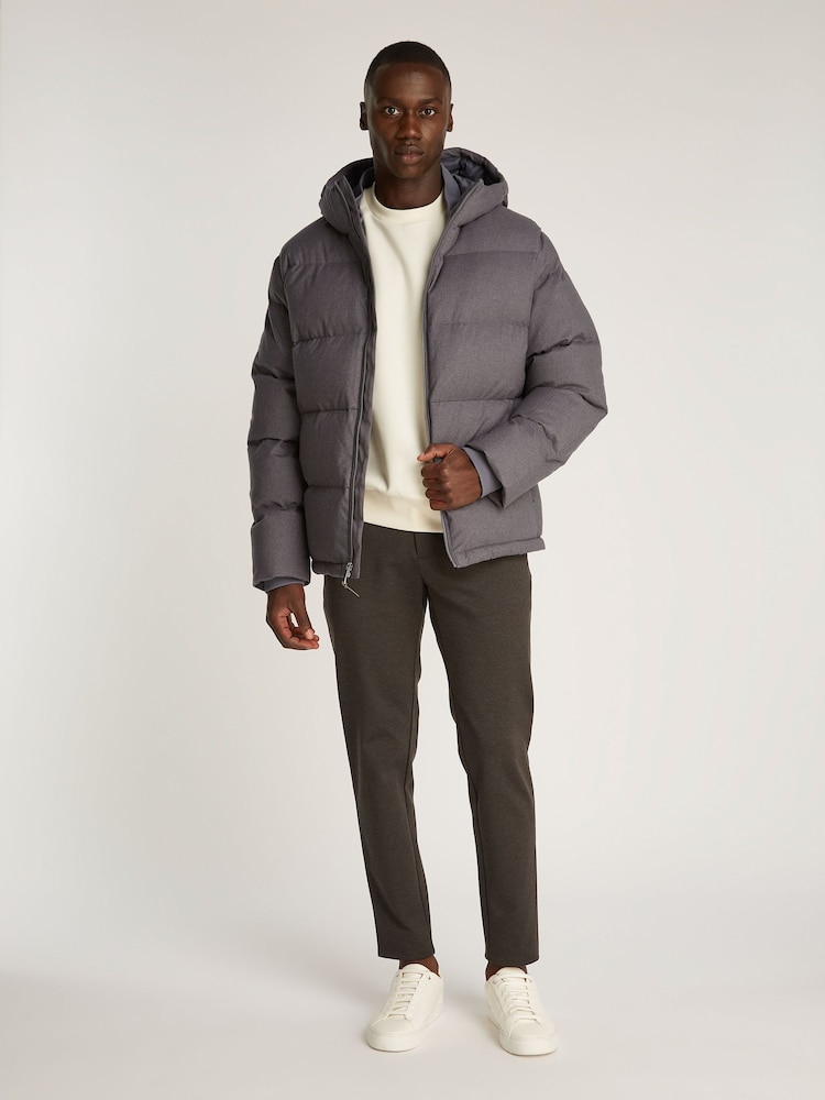 Calvin Klein Grey Short Wool Hooded Puffer Jacket - Image 1 of 6