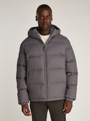 Calvin Klein Grey Short Wool Hooded Puffer Jacket - Image 3 of 6